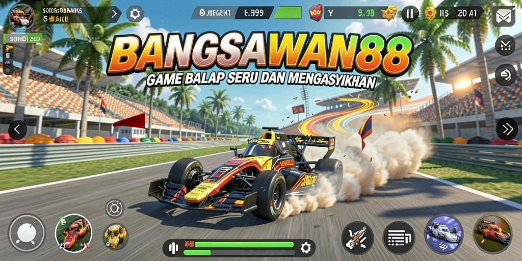Tampilan antarmuka gameplay BANGSAWAN88 yang memukau saat balapan.