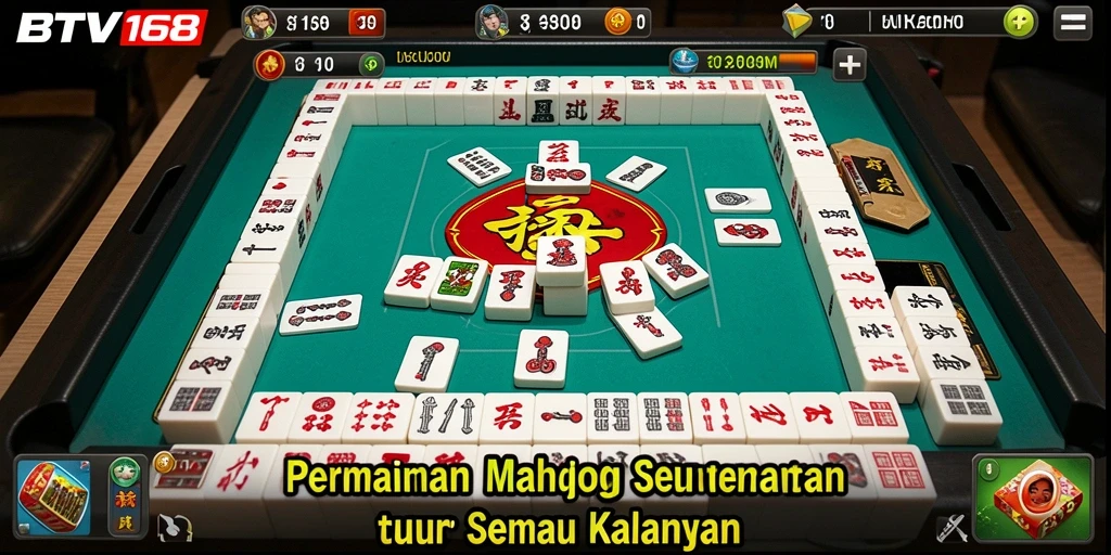 Screenshot dari gameplay BTV168 yang menampilkan ubin Mahjong yang berwarna-warni.