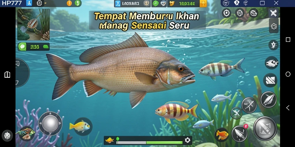 Screenshot utama HP777 menampilkan aksi seru menembak ikan.