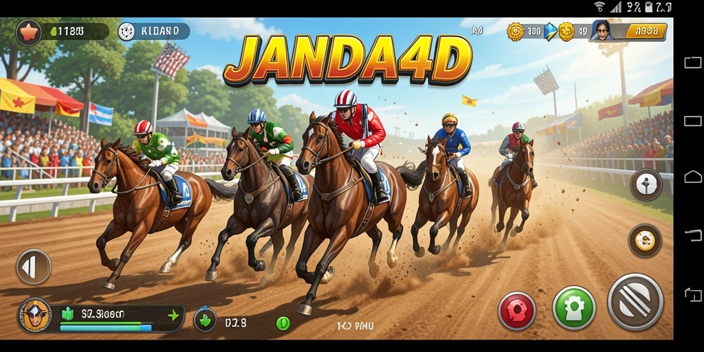 Screenshot gameplay JANDA4D dengan aksi balap yang mendebarkan.