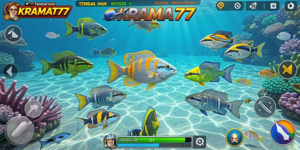 Screenshot gameplay KRAMAT77 yang menampilkan suasana menembak ikan.