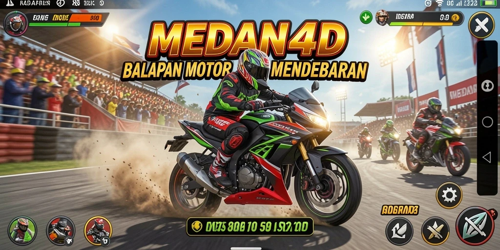 Tampilan gameplay seru di MEDAN4D dengan aksi balapan motor.
