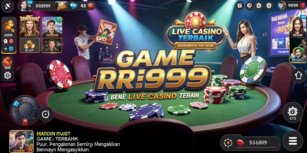 Screenshot gameplay RR999 menunjukkan dealer profesional dan suasana kasino yang nyata.