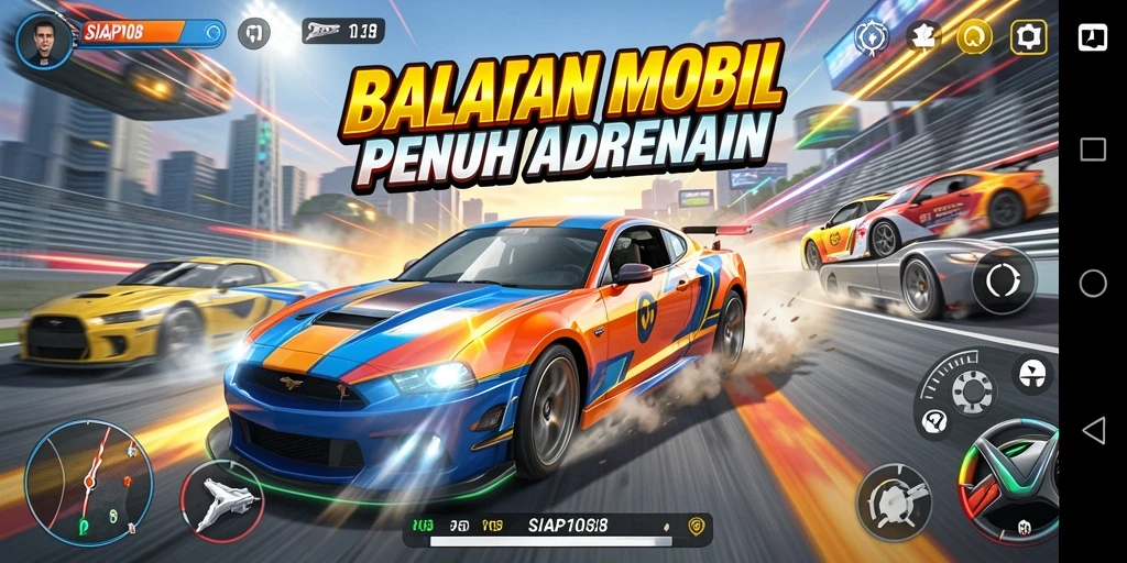 Gameplay Racing mendebarkan di SIAP108 dengan mobil-mobil cepat dan lintasan menantang.